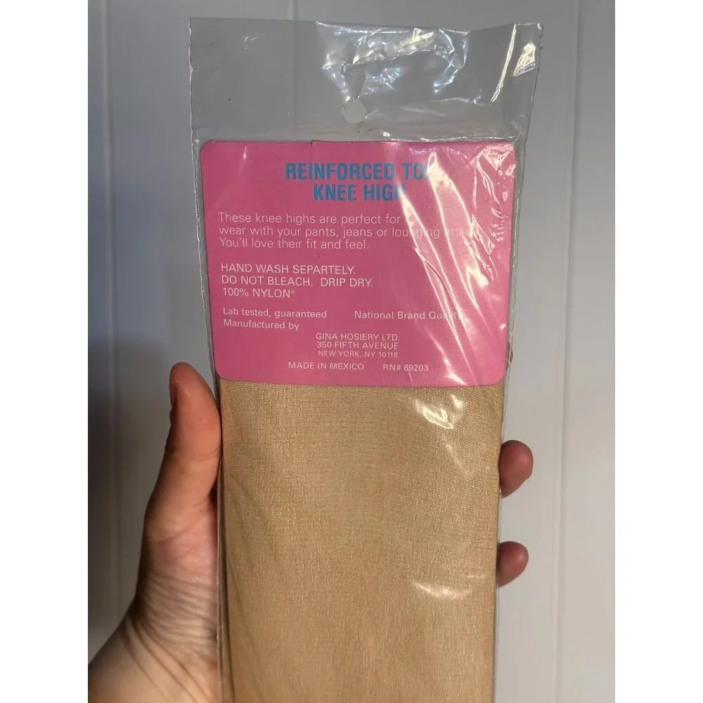 VTG Queen Size Knee Highs Stockings 3 Pairs Reinforced Toe Nylons NOS Sealed‎